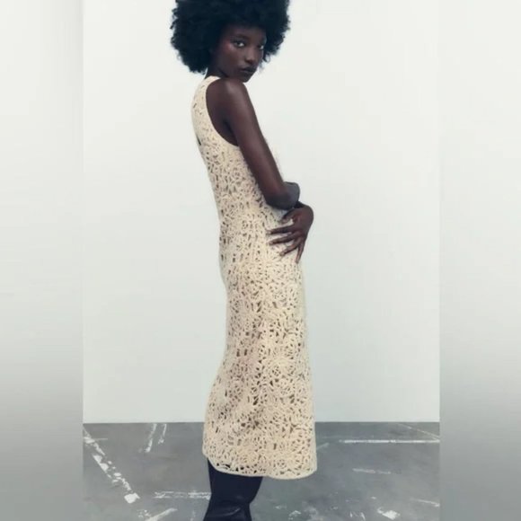 ZARA LIMITED EDITION OPEN WORK CROCHETED KNIT DRESS - Picture 2 of 5